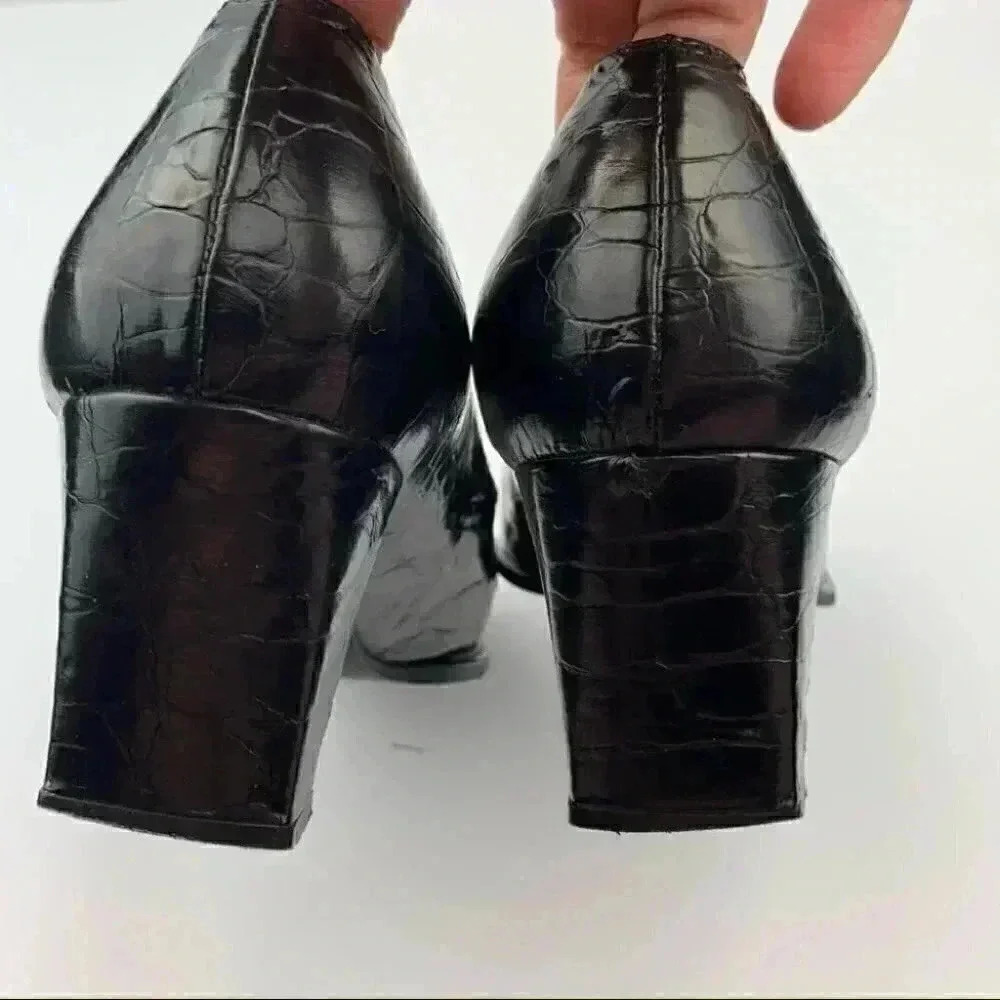 Stuart Weitzman heel 7 AA black leather square toe - Picture 8 of 13